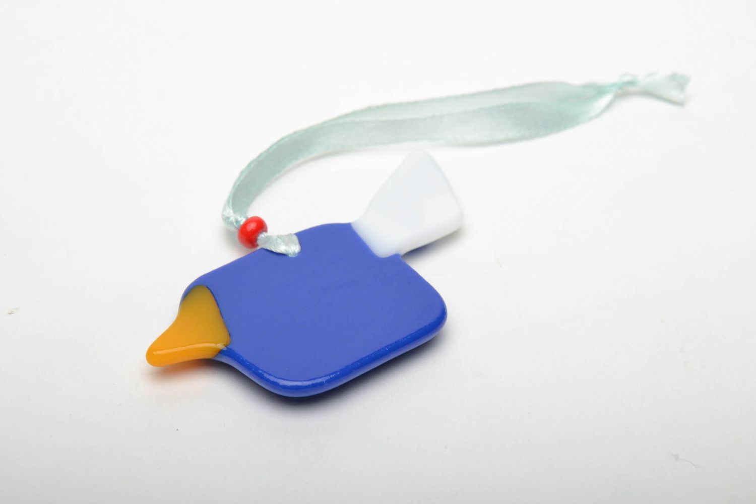 Fusing glass pendant in the shape of bird photo 5