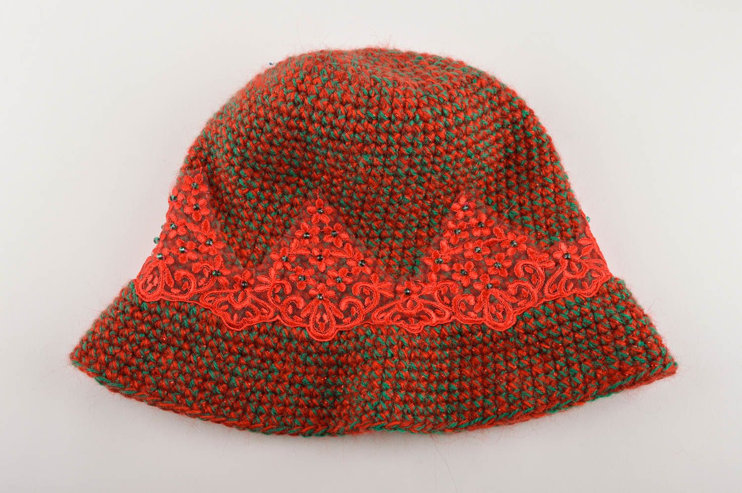 Вязаная шляпа ручной работы вязаная шапка кирпичного оттенка зимняя шапка фото 4