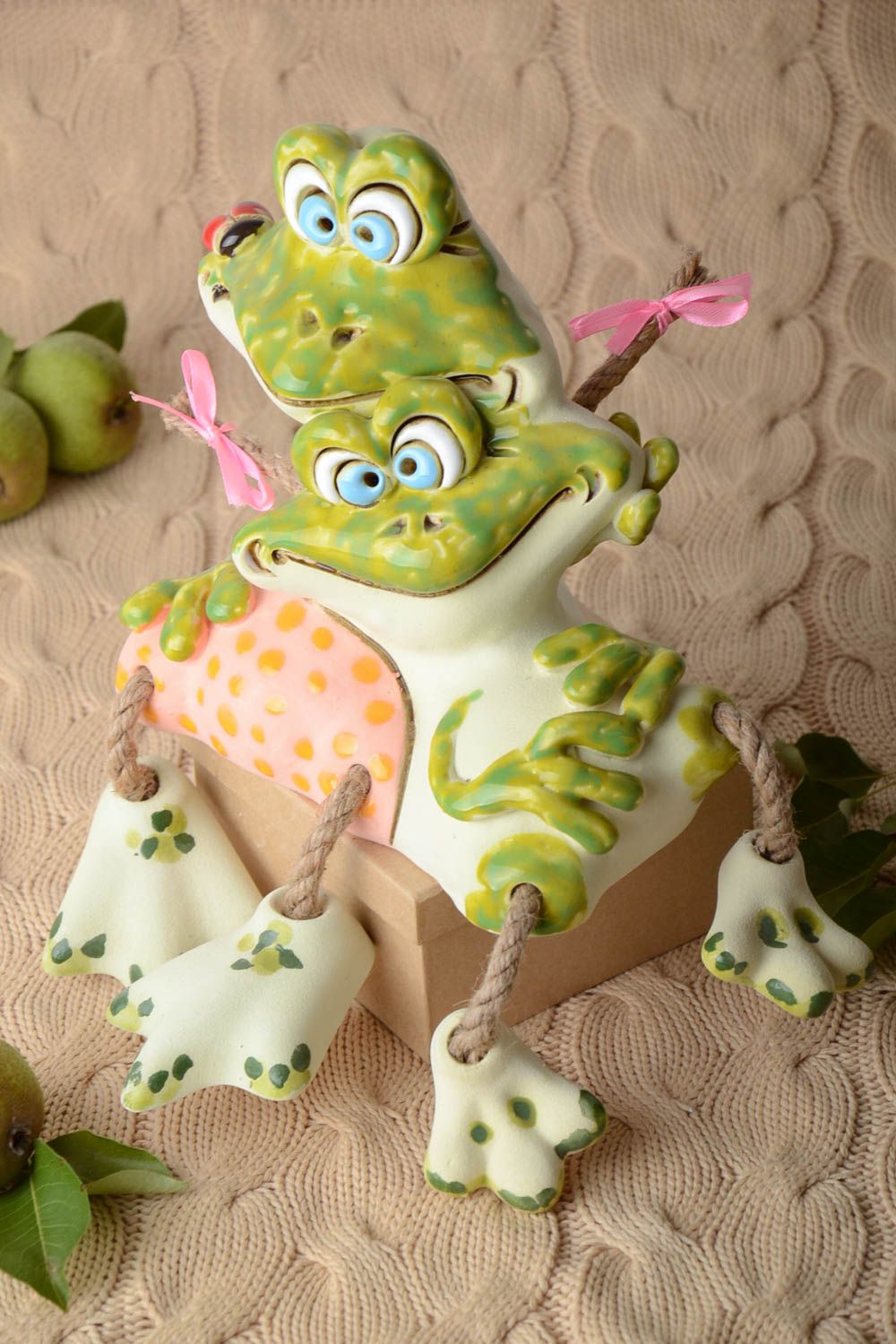 Handgemachte Keramik lustige Spardose Ton Deko Spardose Frösche für Kind bunt foto 1