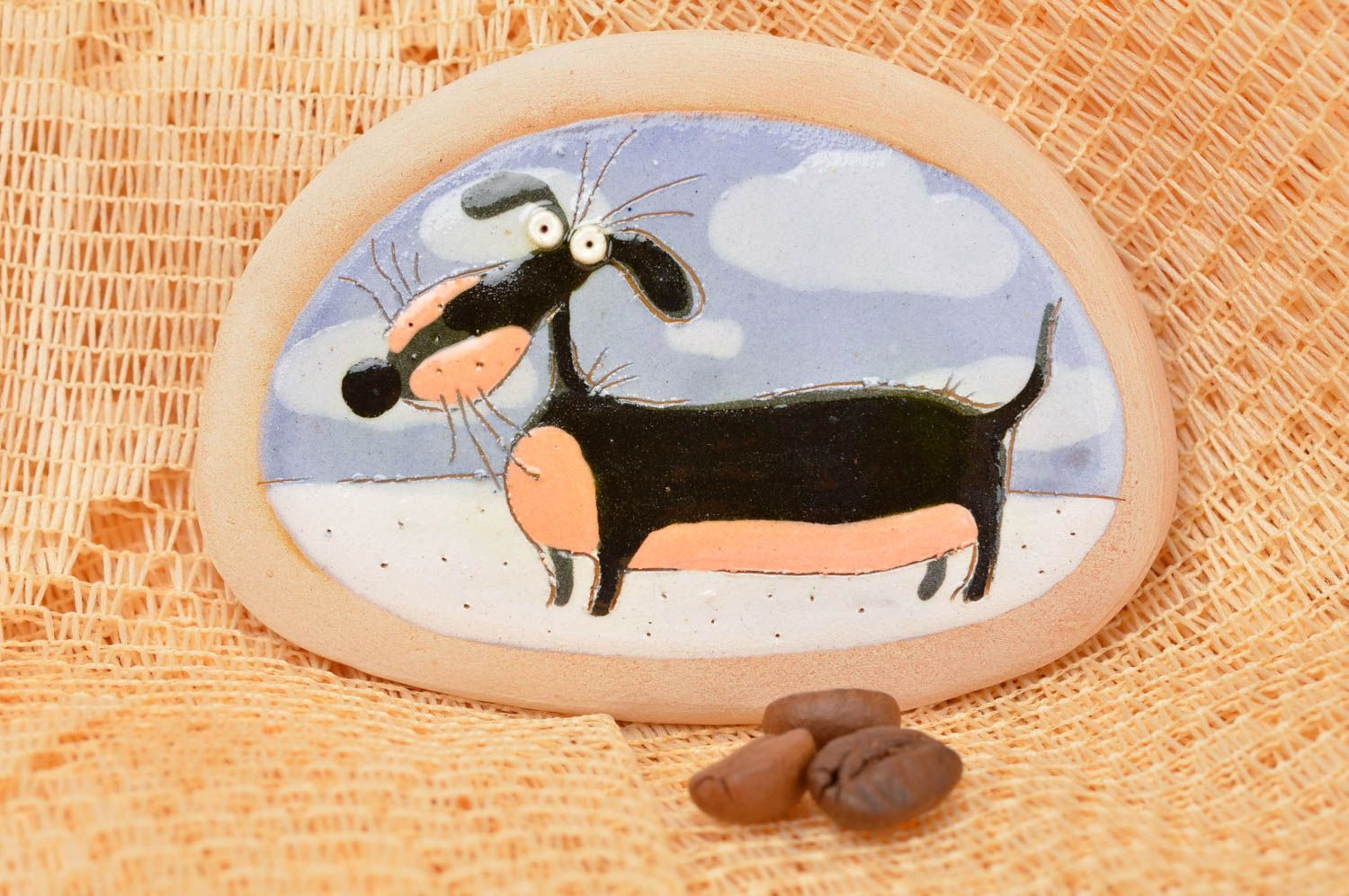 Unusual ceramic souvenir eco friendly decor handmade fridge magnet art pottery photo 1