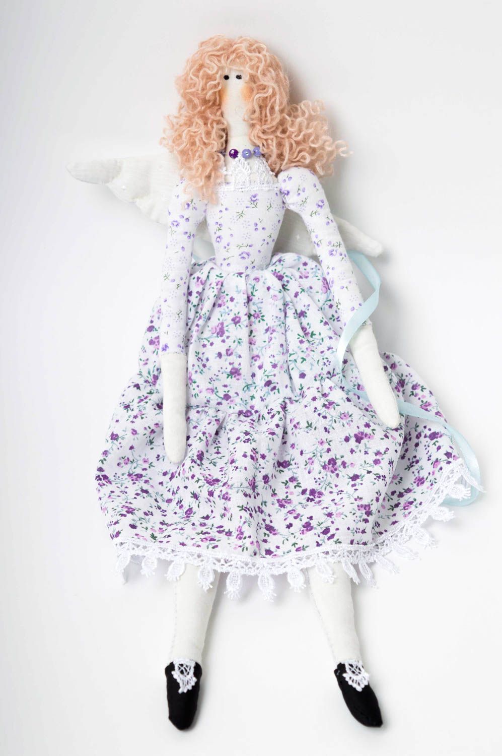 Bambola bella in stoffa fatta a mano pupazzo tessile originale idee regalo foto 3