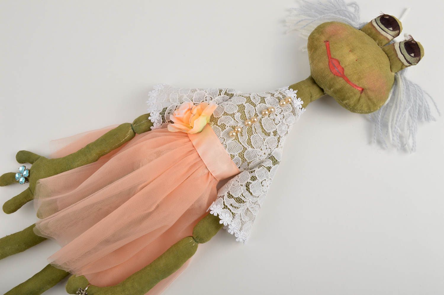 Jouet grenouille fille Peluche faite main textile Décoration d'intérieur photo 4