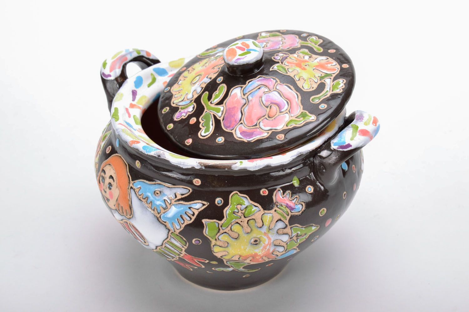 Ceramic sugar bowl with painting photo 2