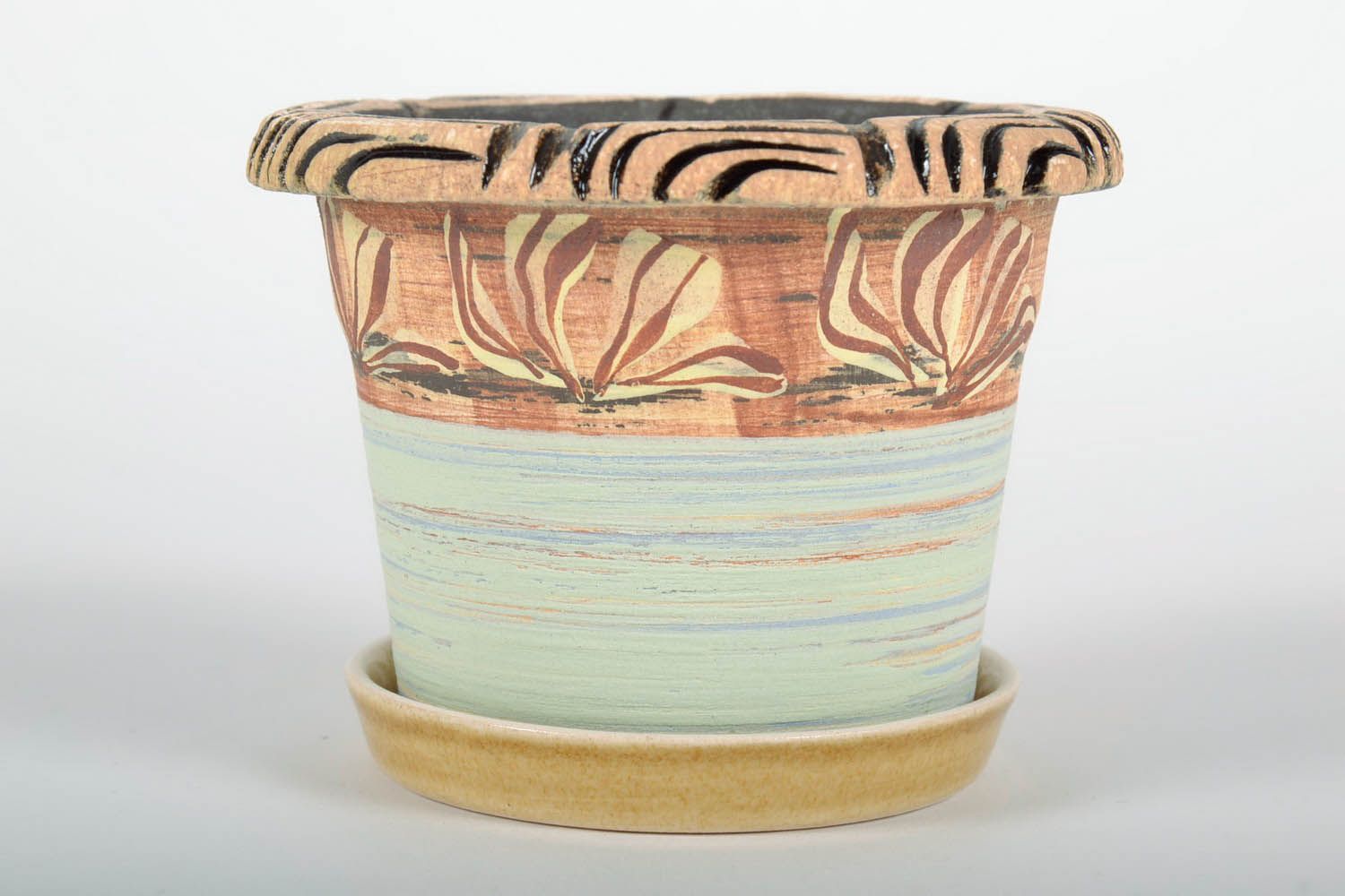 Keramik-Blumentopf mit Untersatz foto 1