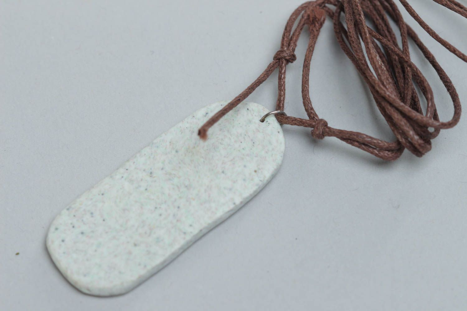Handmade white long polymer clay pendant necklace with bass viol image on cord photo 4