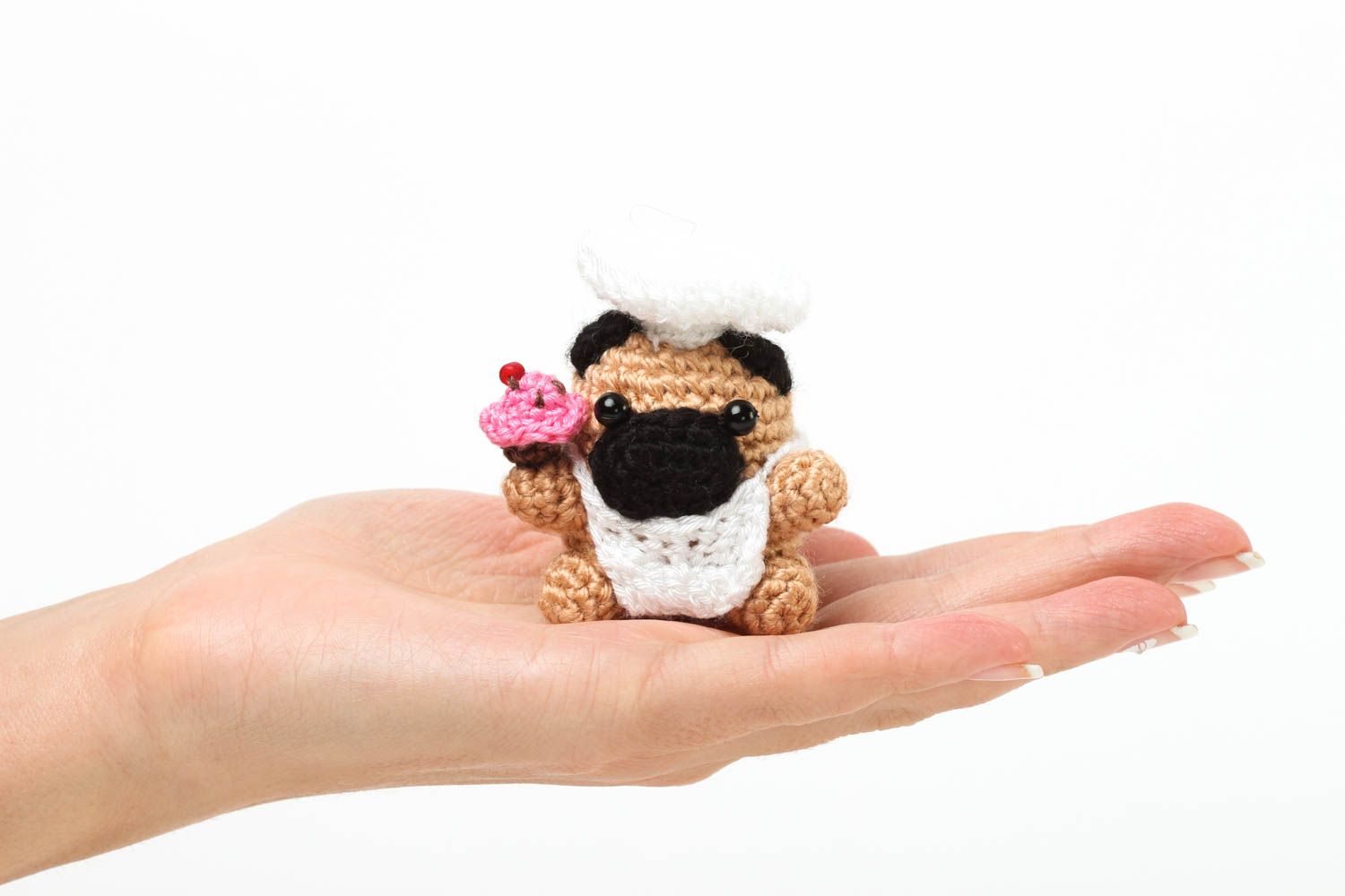 Jouet carlin Peluche faite main tricoté miniature Cadeau enfant Cuisinier photo 5