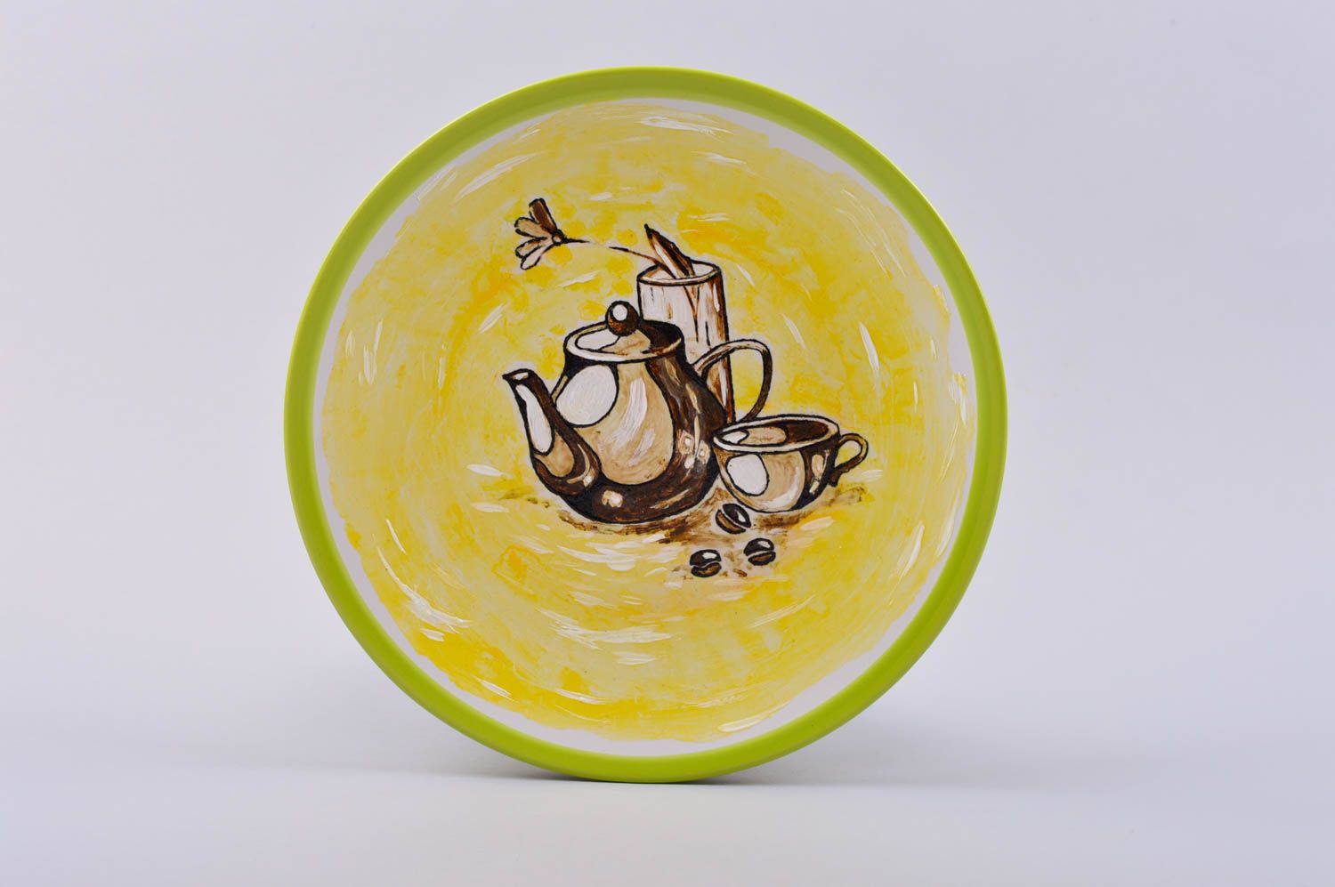 Flacher Teller handgeschaffen Keramik Teller stilvoll Deko Accessoire gelb foto 2