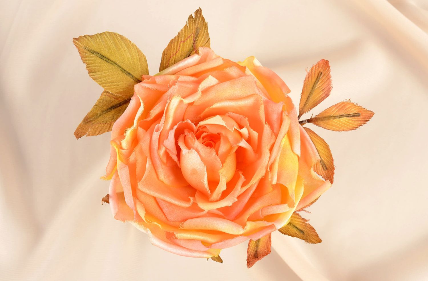 Grosse Broche fleur rose thé faite main en soie naturelle Cadeau pour femme photo 5