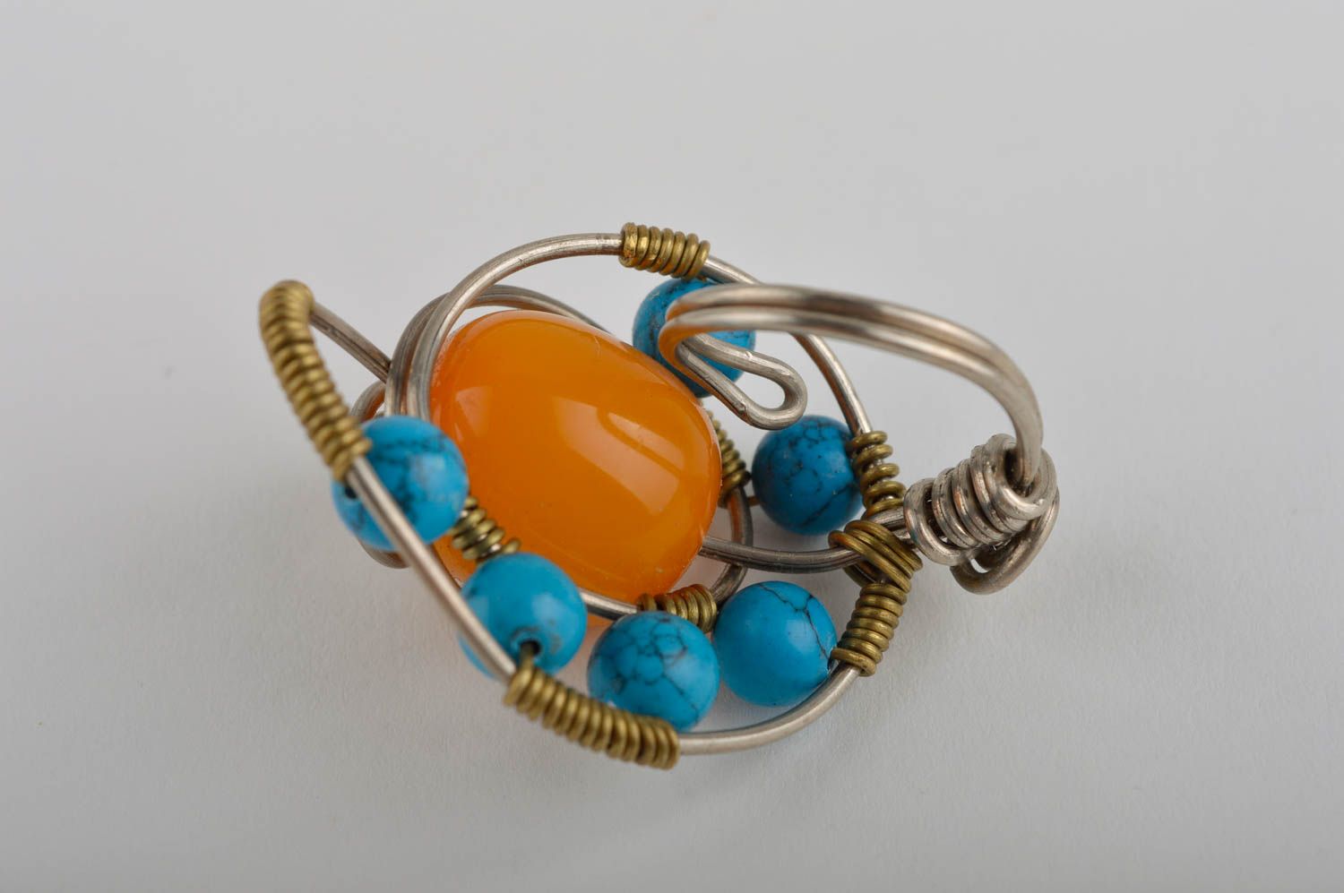Кольцо с бирюзой красивое кольцо ручной работы бижутерия из мельхиора стильная фото 5