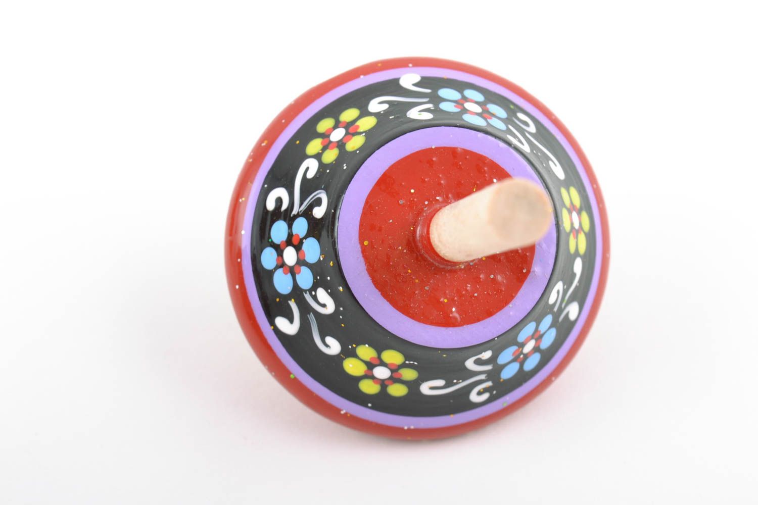 Small beautiful children's handmade wooden toy painted spinning top photo 3
