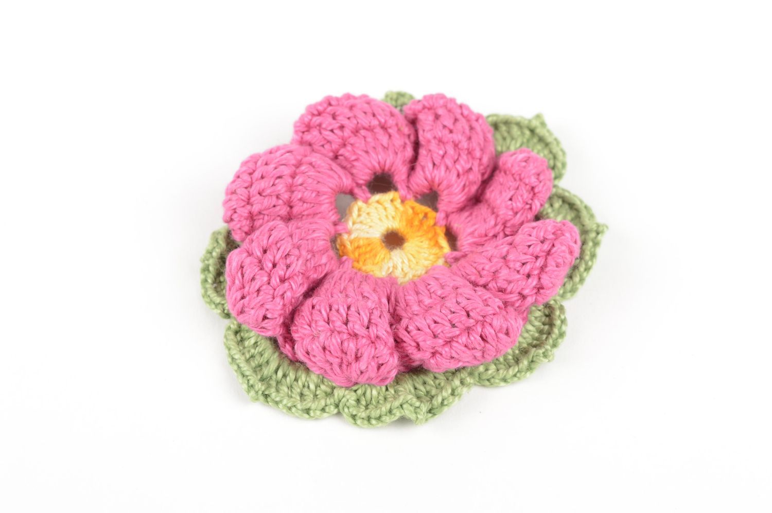 Handmade designer accessory tender crocheted flower stylish blank for brooch photo 2