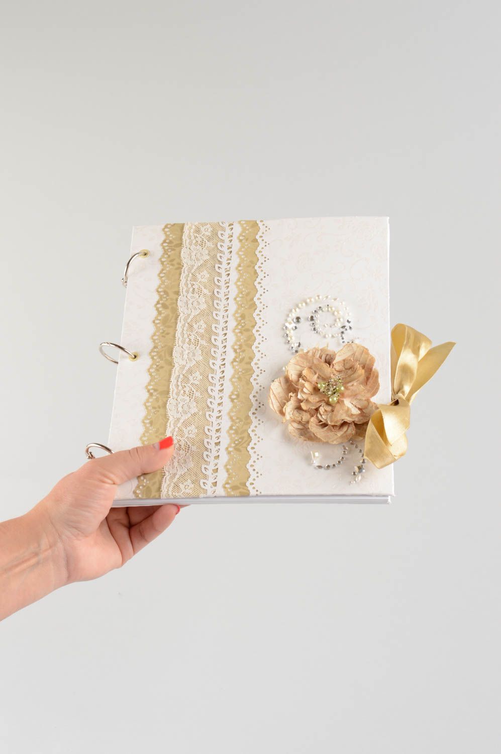 Handmade white designer scrapbooking decorative well wishes book for wedding photo 5