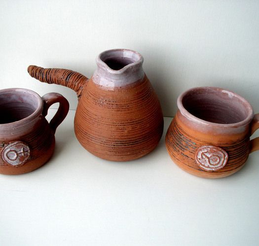 Orientalische Mokkakanne und Tassen aus Ton handmade foto 1