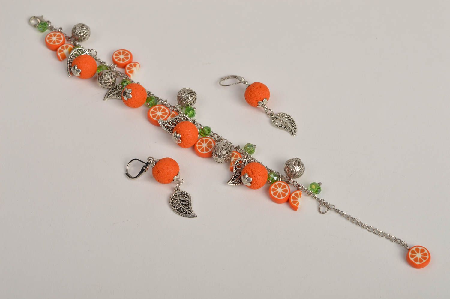 Handgefertigt Schmuck Set Frauen Armband Ohrringe Modeschmuck in Orange foto 5