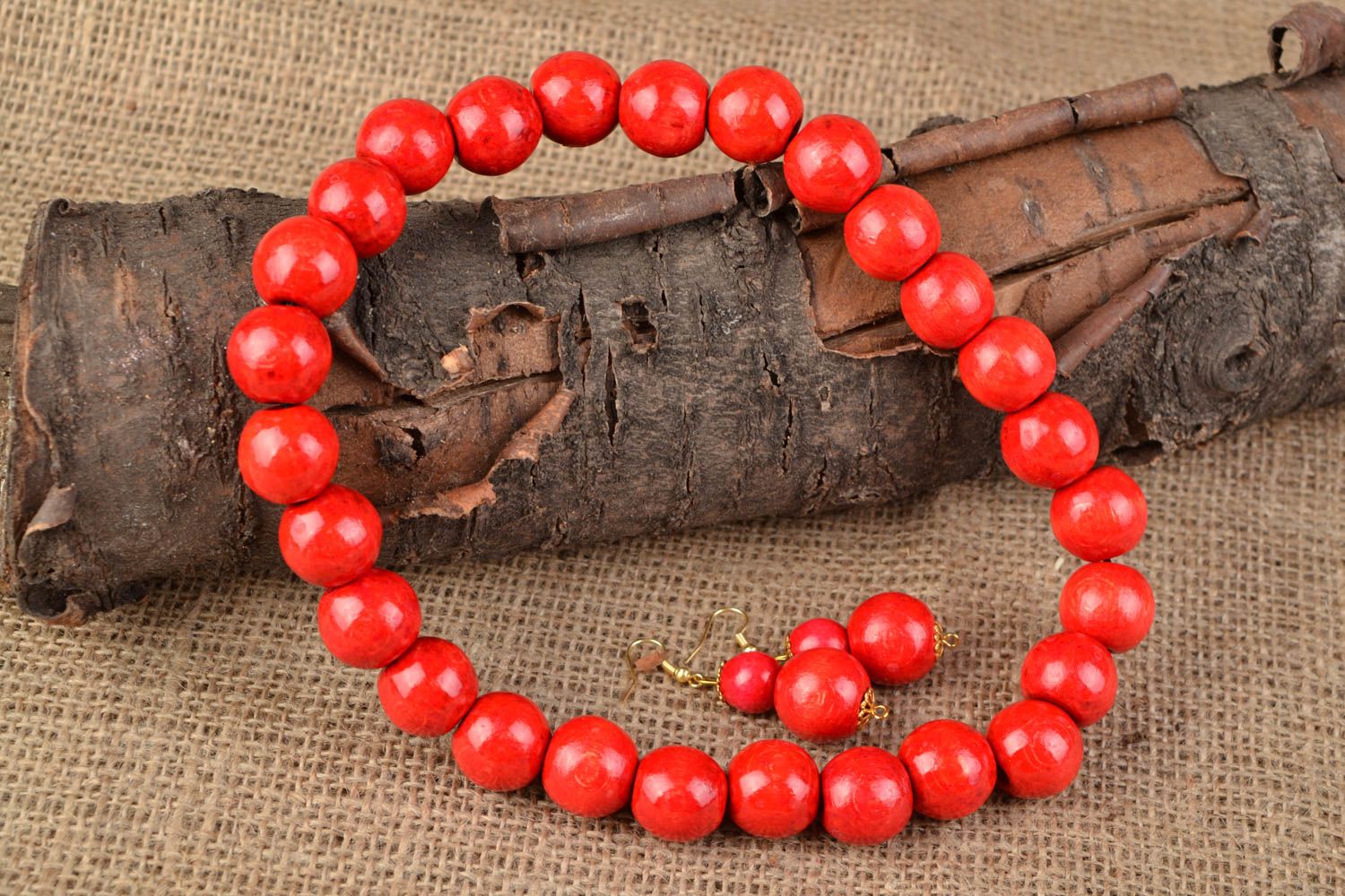 Set de bijoux en bois fait main bracelet collier boucles d'oreilles Obier photo 1