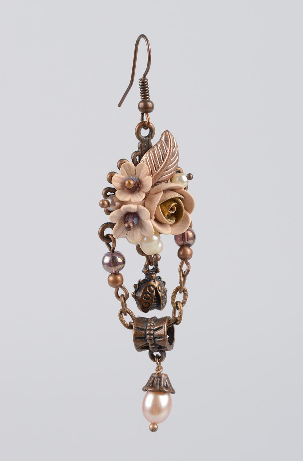 Damen Ohrhänger handmade Ohrringe Blumen Juwelier Modeschmuck in Beige schön foto 1