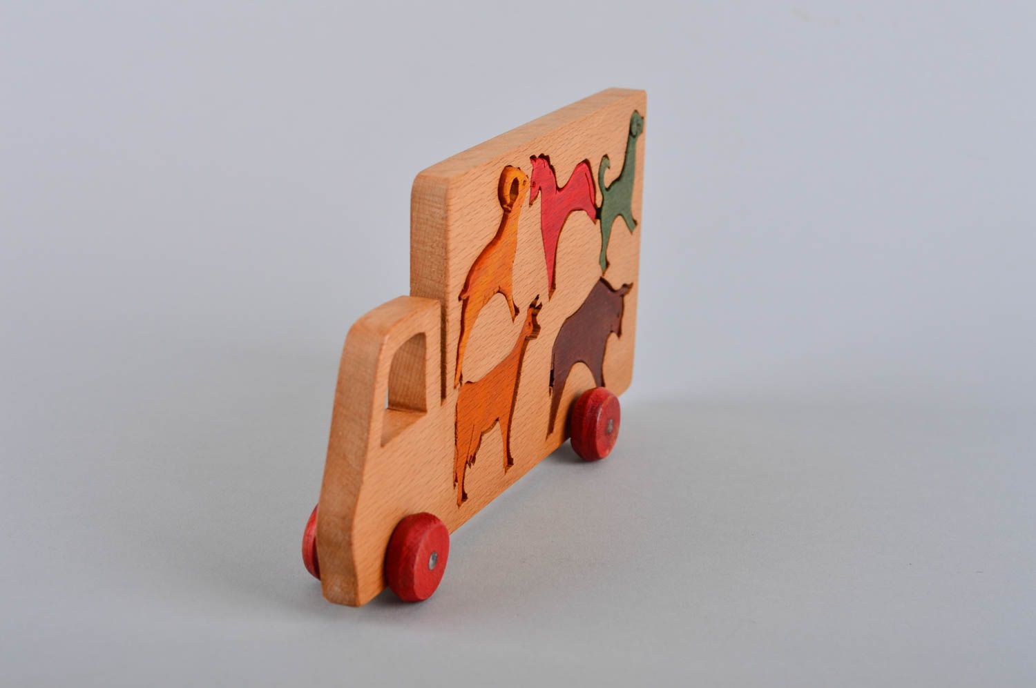 Puzzle 3D en bois fait main Jouet d'éveil voiture avec animaux Cadeau bébé photo 3