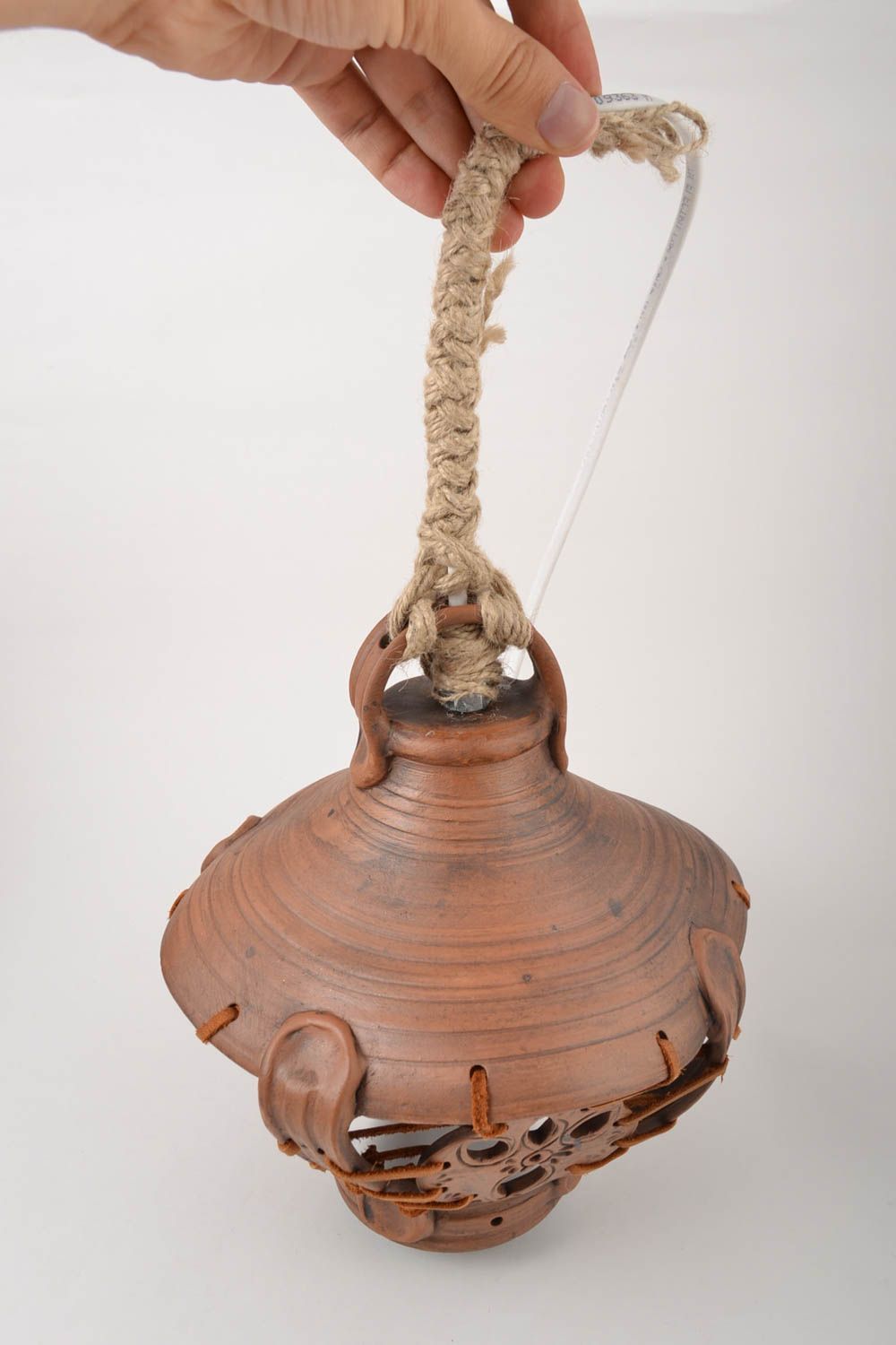 Lampe aus Keramik im Ethno Stil handmade Lampe aus Ton Keramik Leuchte braun foto 3