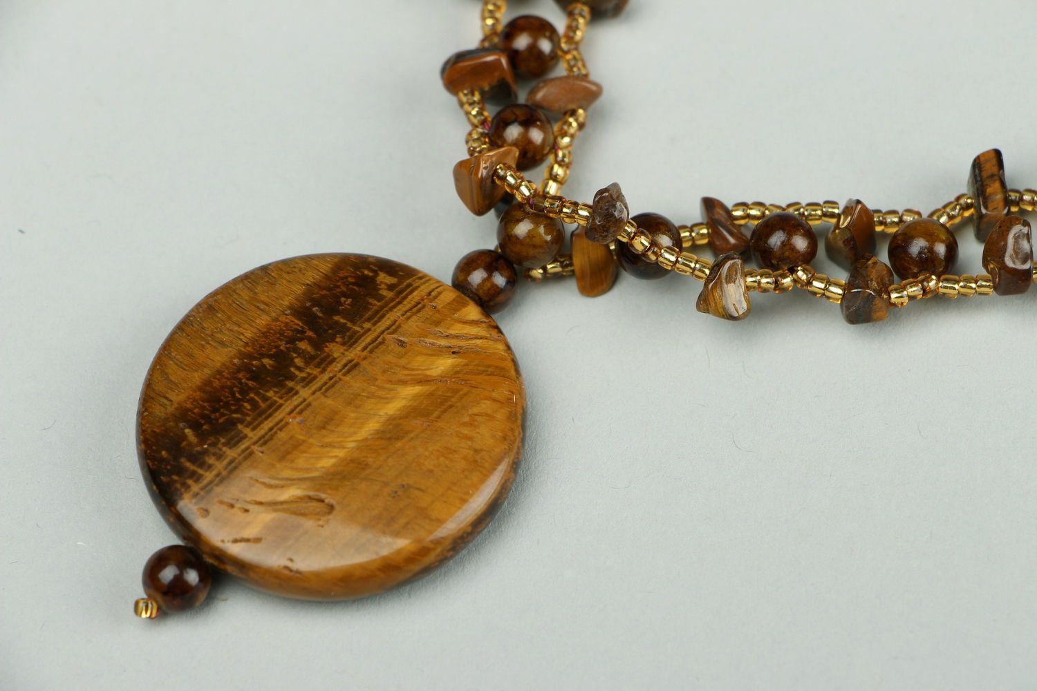 Necklace made of beads and tiger's eye stone photo 3