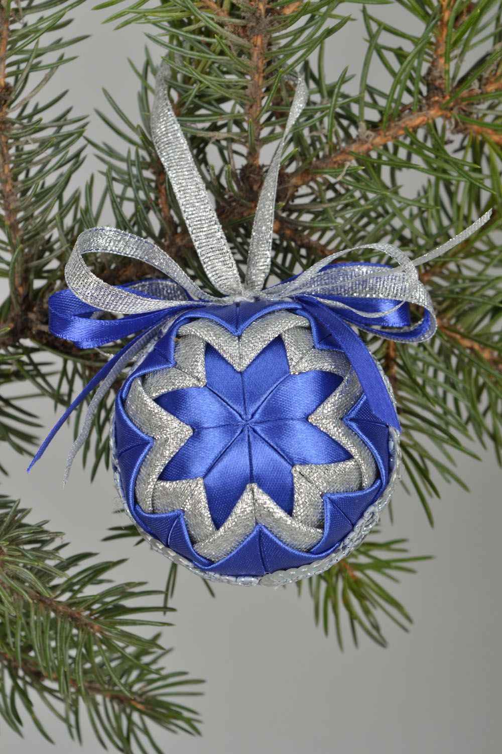 Christmas tree decoration Silver and Blue Ball photo 1