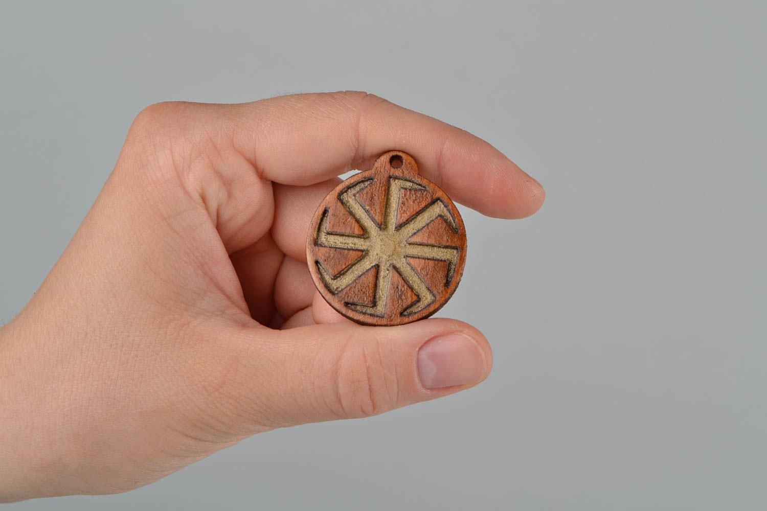 Handmade wooden talisman pendant Slavic charm wooden jewelry in ethnic style photo 2