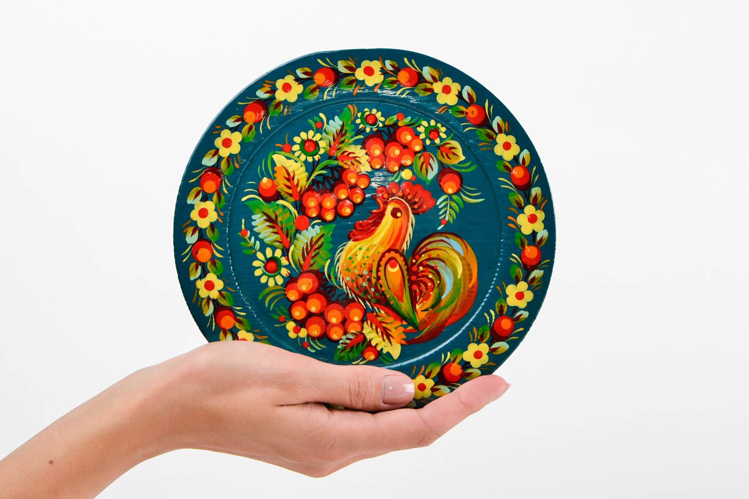 Декоративная тарелка ручной работы тарелка на стену синяя расписная посуда фото 2