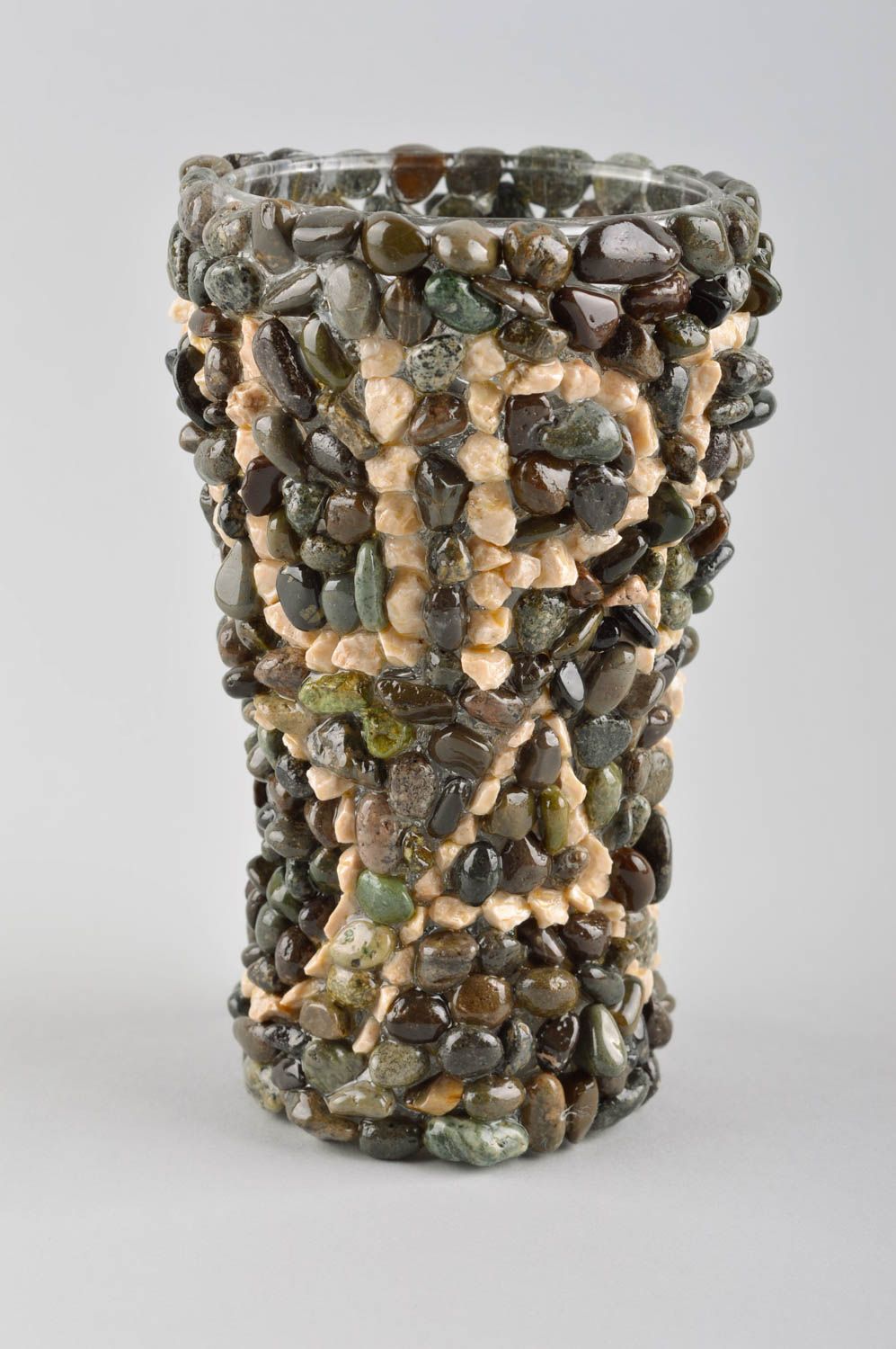 Trink Glas handgemachtes Geschirr Wasser Glas Designer Geschenk mit Steinen grau foto 2