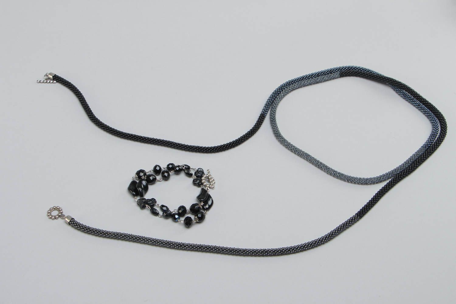 Handmade Lariat Kette Gürtel aus Glasperlen und Perlen mit Verlängerung 420 mm foto 2