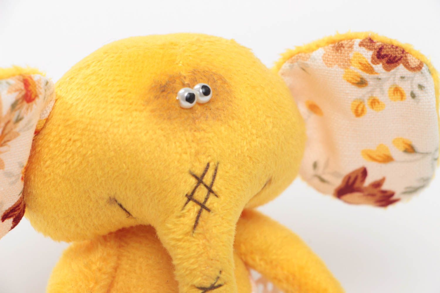 Handmade small designer soft toy yellow elephant sewn of plush and cotton  photo 3