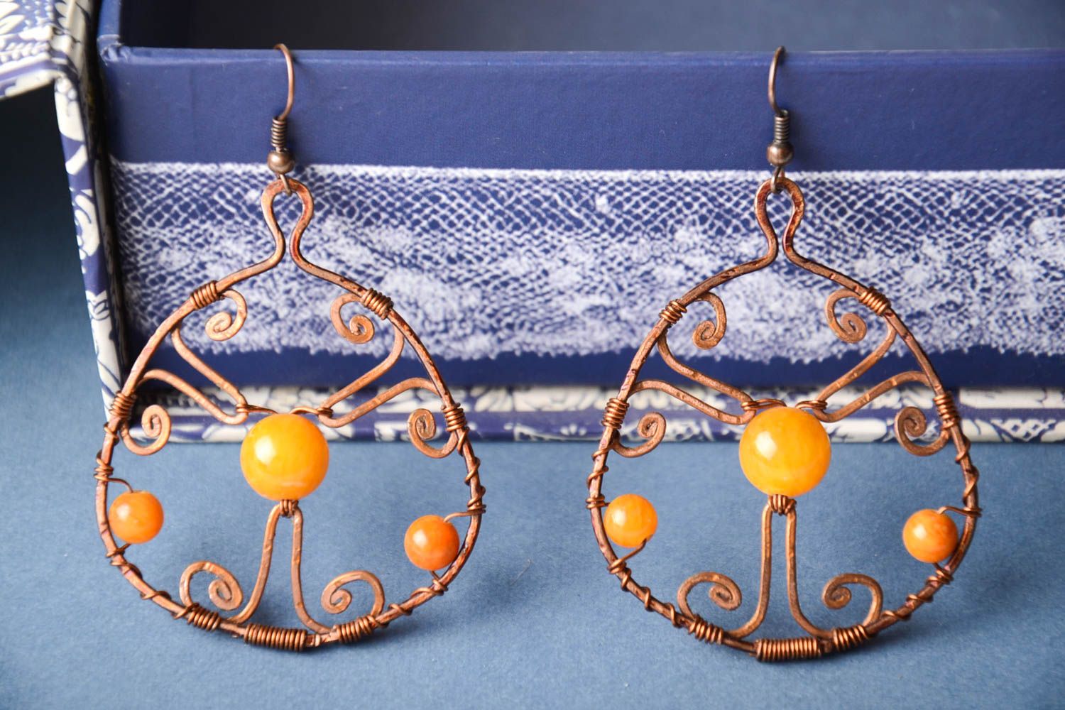 Metall Ohrringe handmade Mode Schmuck Kupfer Ohrringe mit echten Steinen foto 1