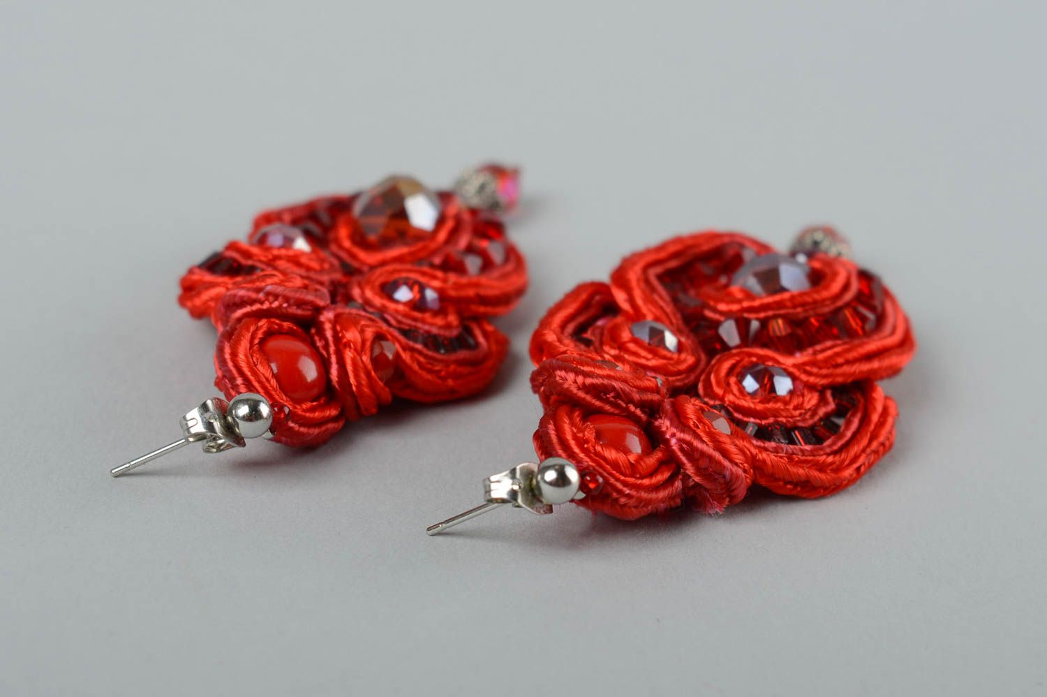 Big earrings handmade accessories soutache earrings beautiful red earrings  photo 3