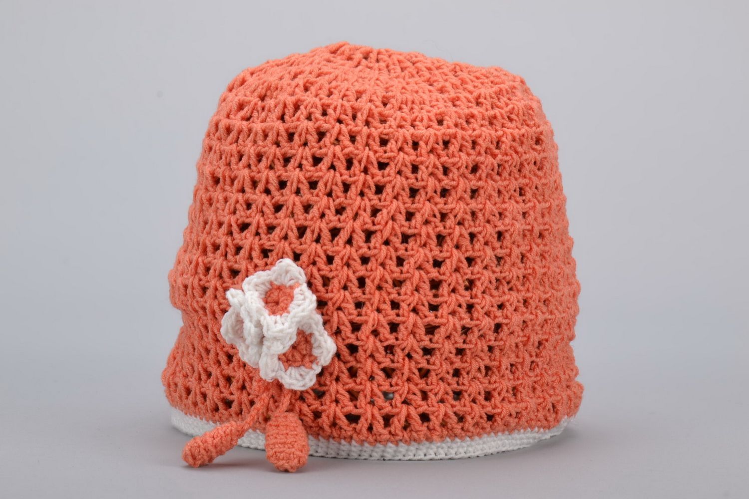 Hand crocheted hat of peach color   photo 2