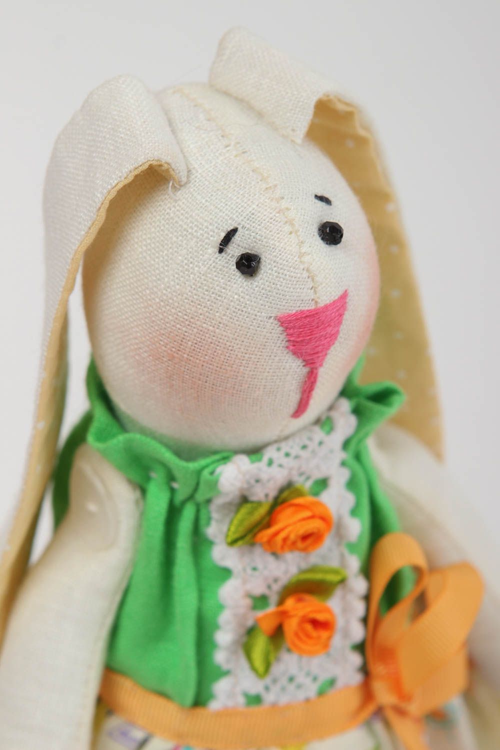 Handmade designer soft toy unusual textile toy bright rabbit for girls photo 3