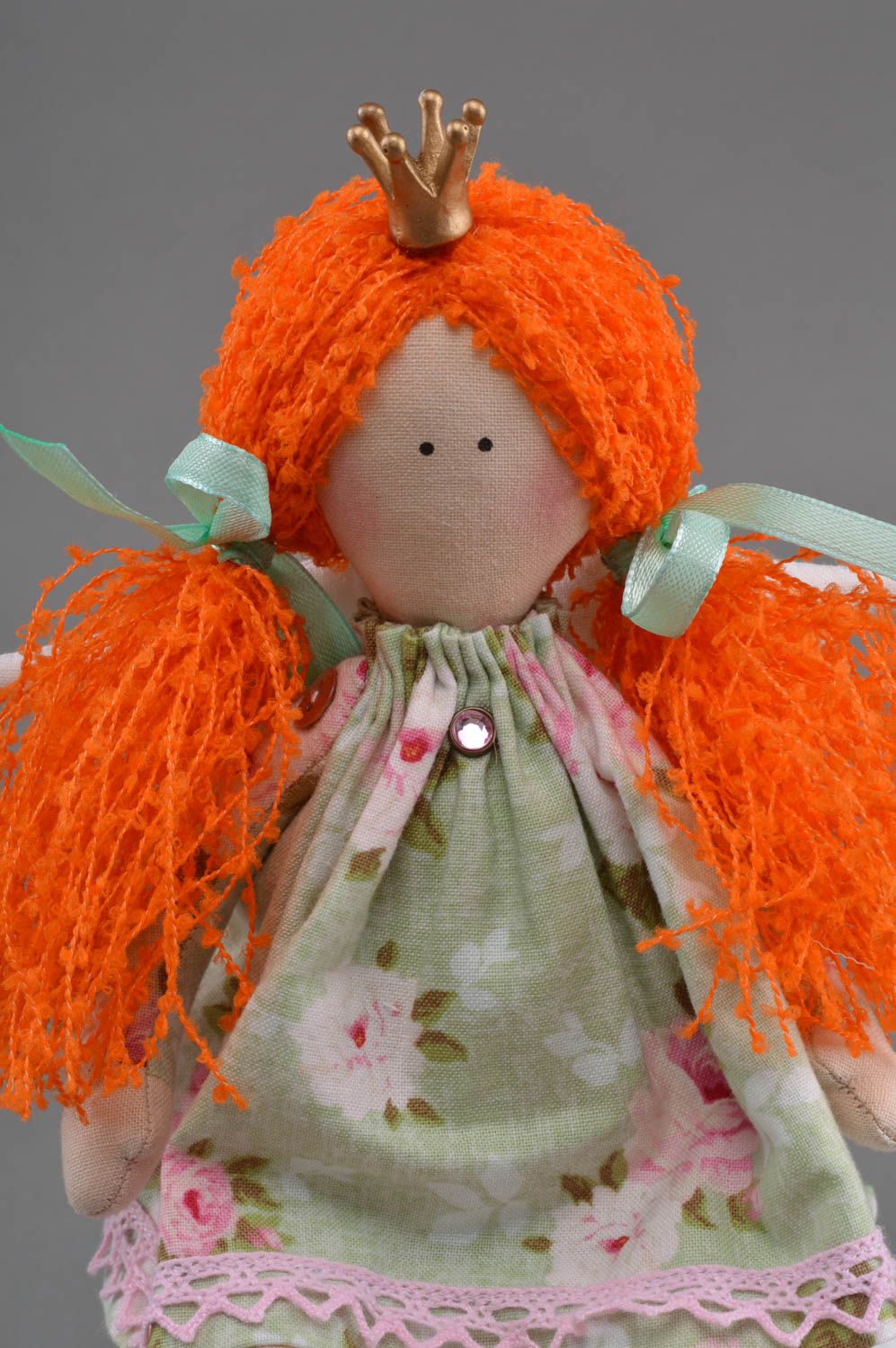 Авторская тканевая кукла из хлопка Рыжеволосая принцесса на горошине хэнд мэйд фото 3