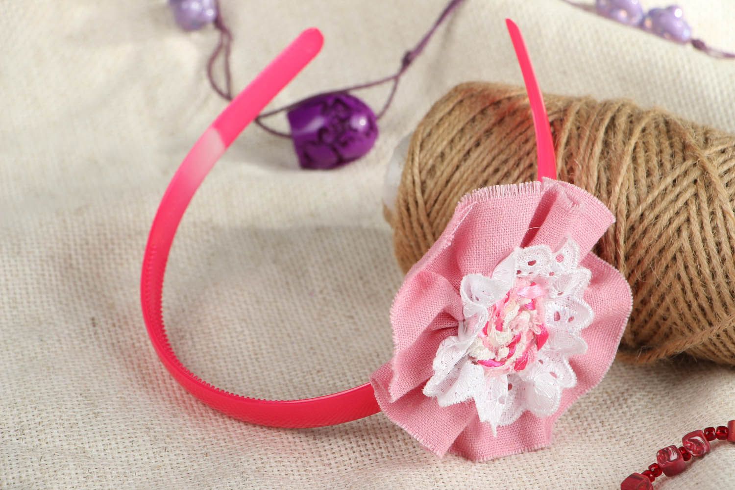 Pink hairband with flower photo 4