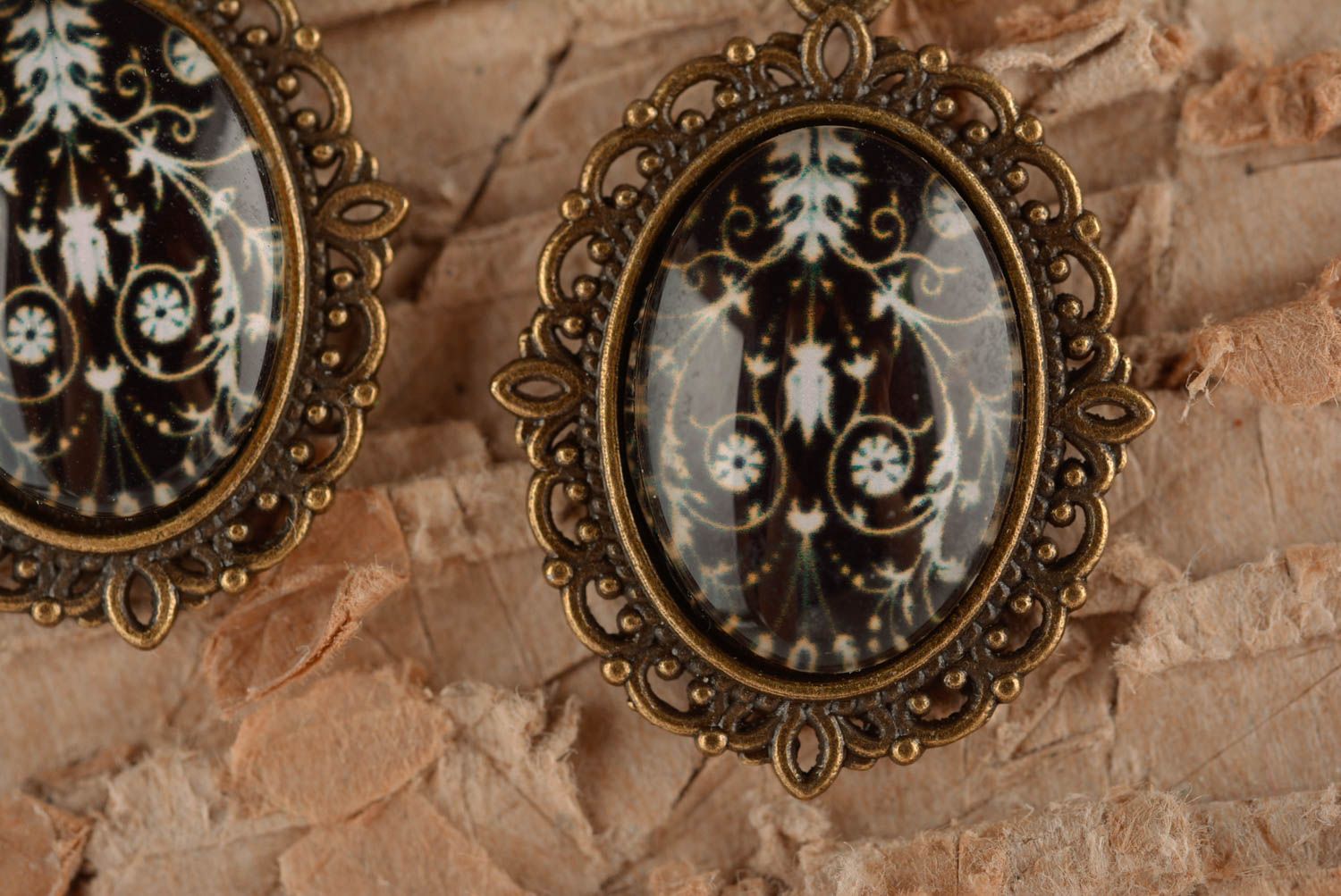 Oval black earrings beautiful glass earrings handmade elegant jewelry photo 2