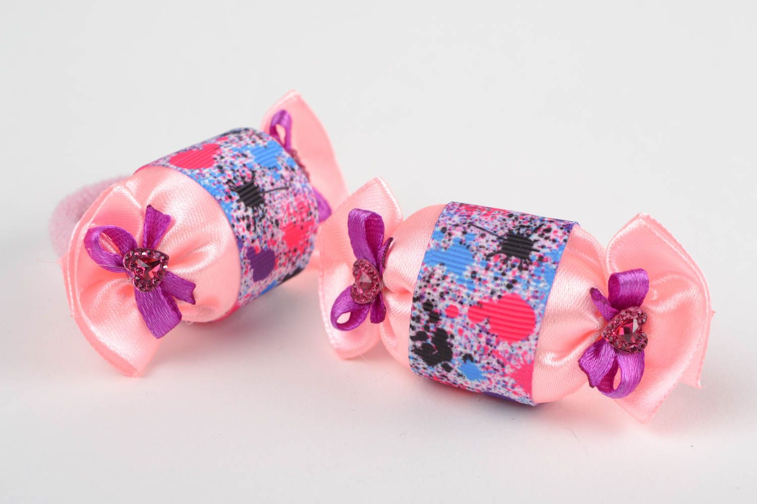 Handmade pink textile children's hair ties set 2 pieces Candies photo 5