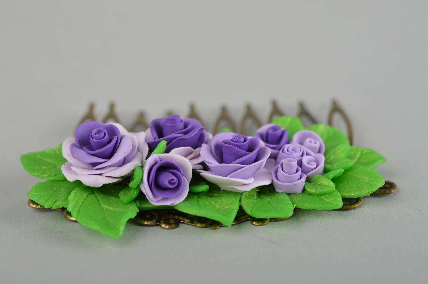 Haarschmuck Blumen handmade Haar Kamm hochwertiger Modeschmuck lila grün foto 4