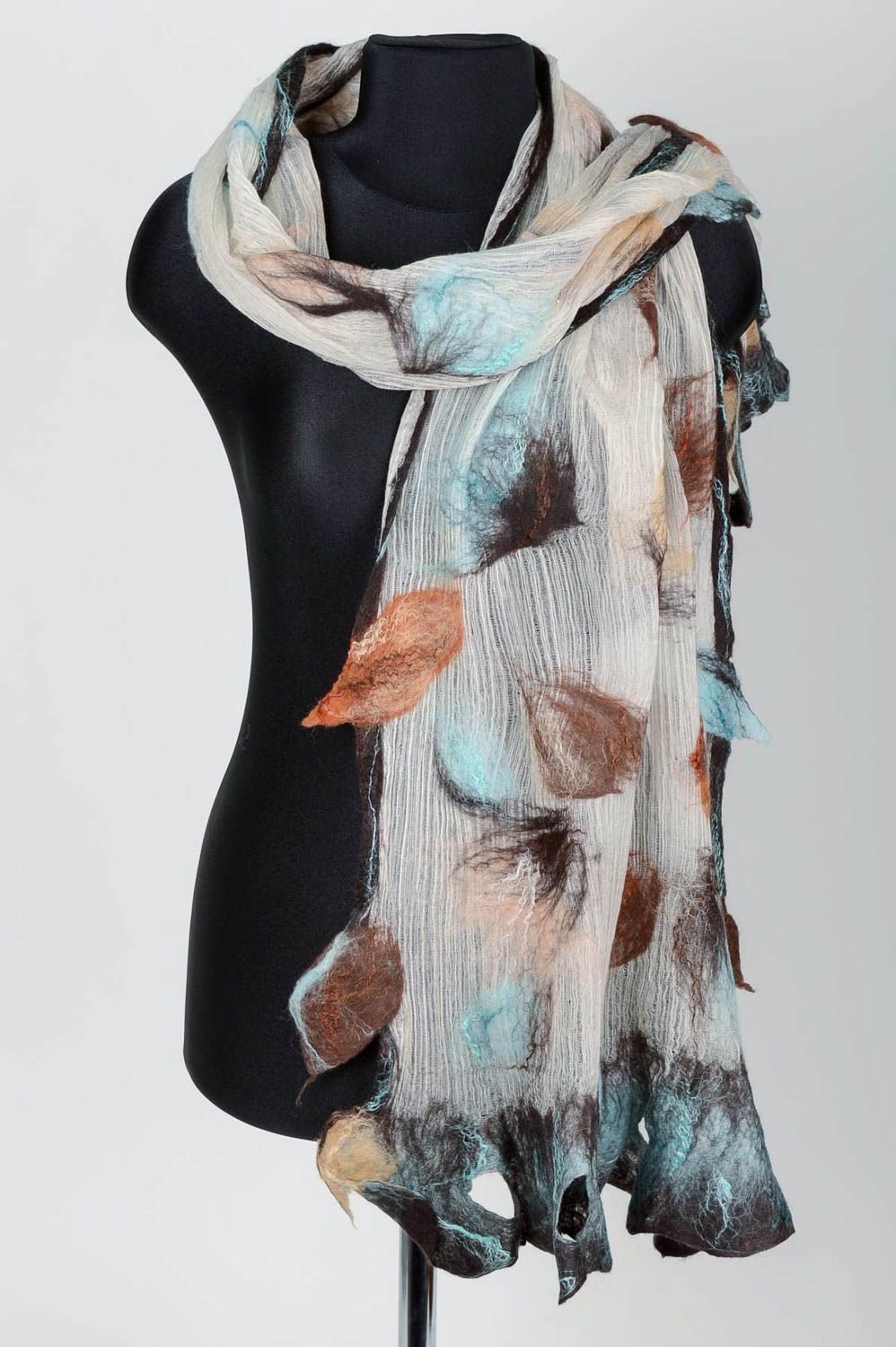 Schal Tuch Handmade Damen Schal Schal aus Seide und Wolle Tuch beige exklusiv foto 1
