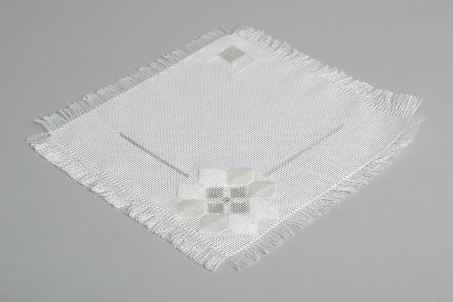 Leinen Serviette Tisch Decke handmade Deko bestickte Serviette weiß quadratisch foto 2