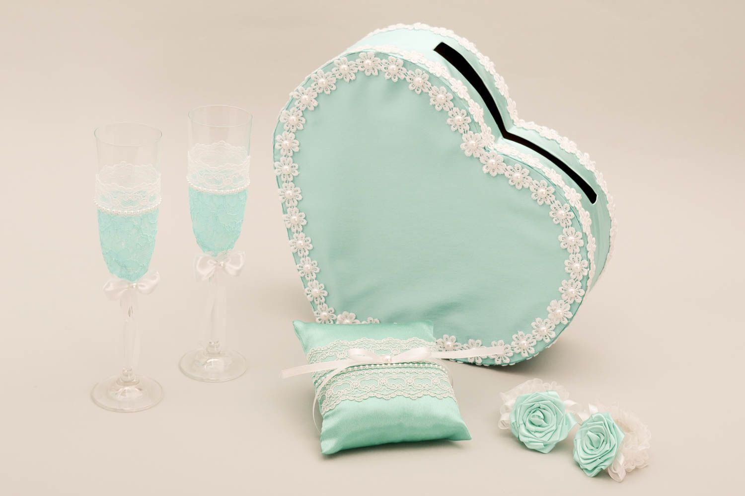 Handmade wedding glasses unusual pillow for rings designer bracelet wedding set photo 2