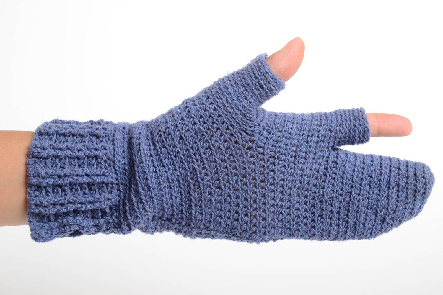 Guanti a manopola di lana fatti a mano guanti a maglia accessori da donna blu
 foto 2