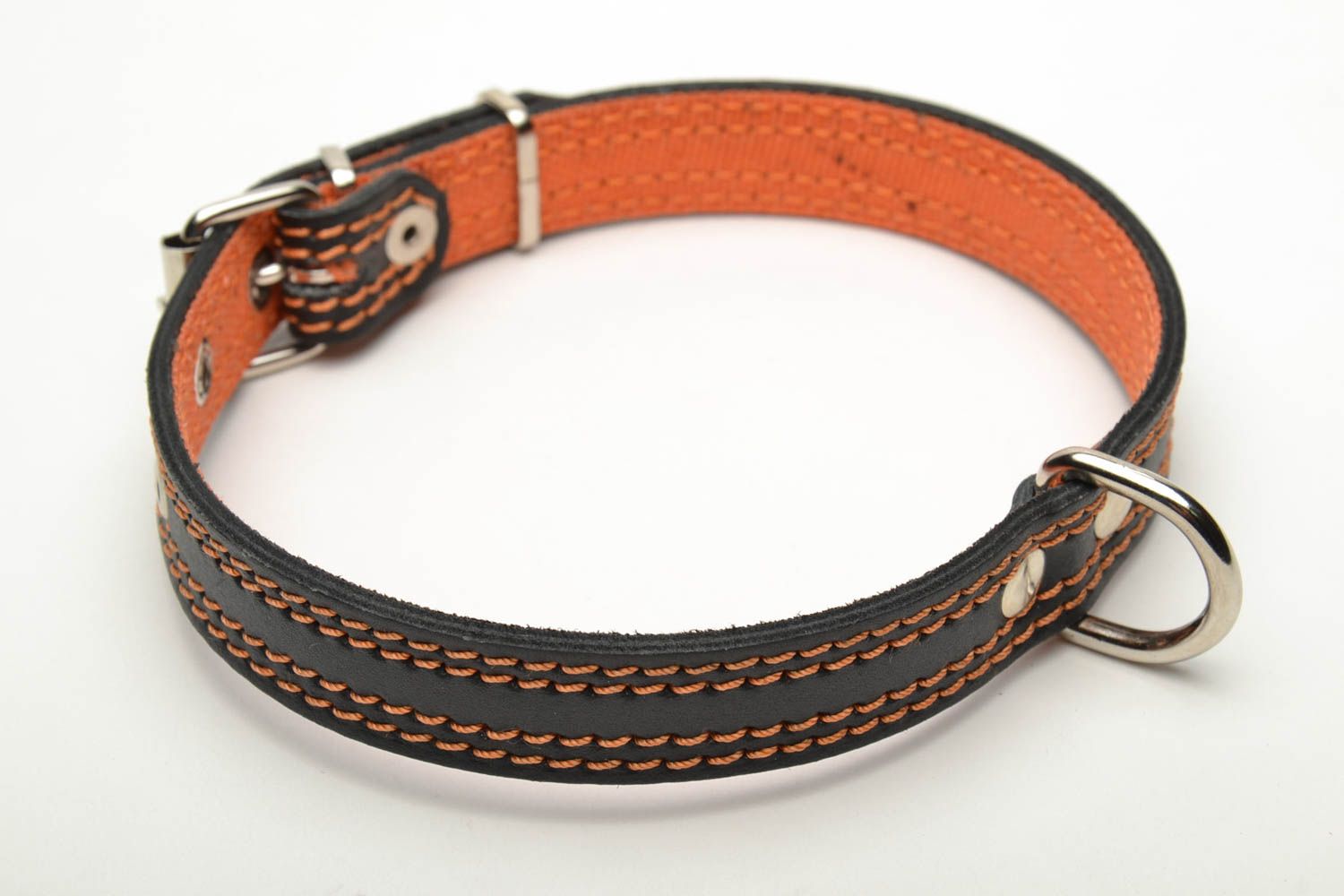 Black and orange handmade dog collar photo 4