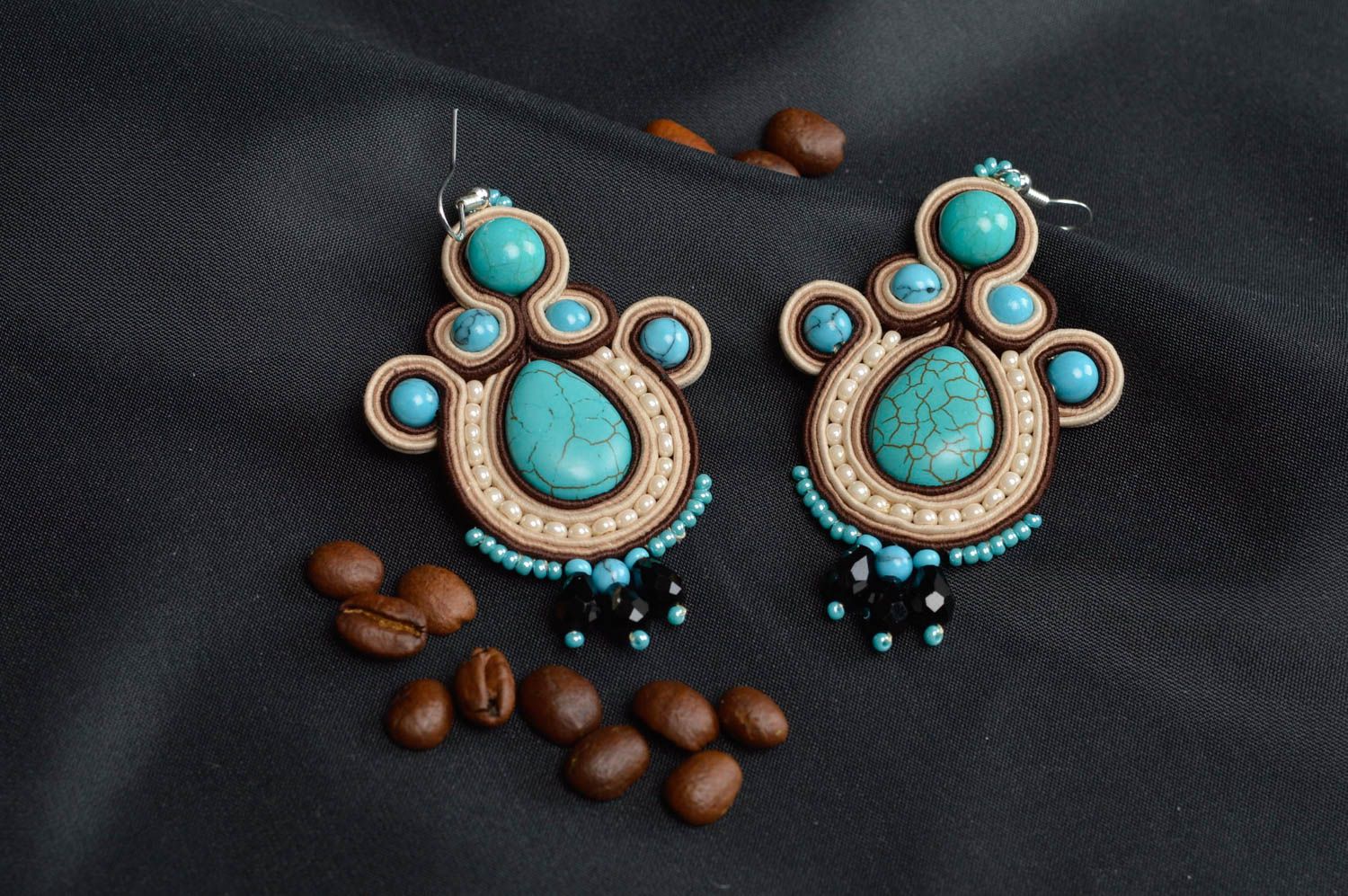 Long earrings handmade earrings soutache jewelry designer accessories  photo 1
