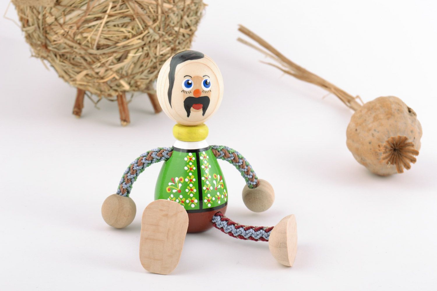 Handmade unusual painted colorful wooden eco toy of the Cossack for children photo 1