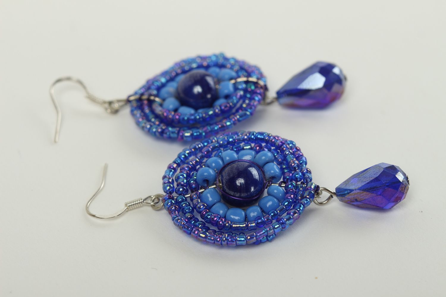 Handmade beaded earrings round earrings with seed beads handmade accessories photo 2