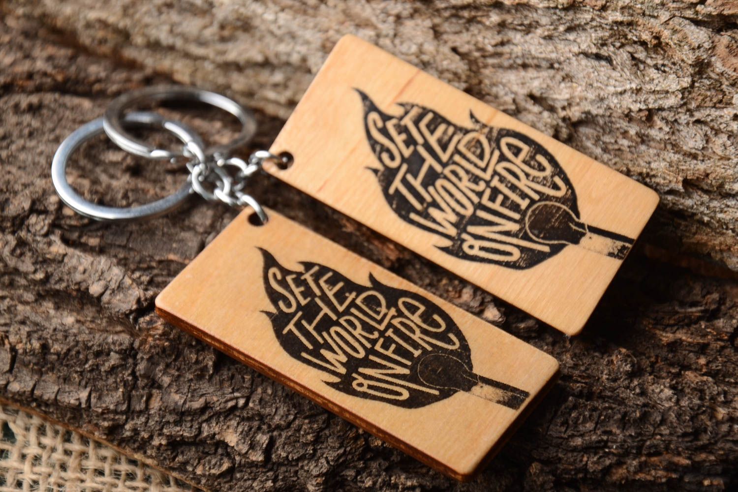 Handmade keychain designer souvenir wooden keychains for men set of 2 items photo 1