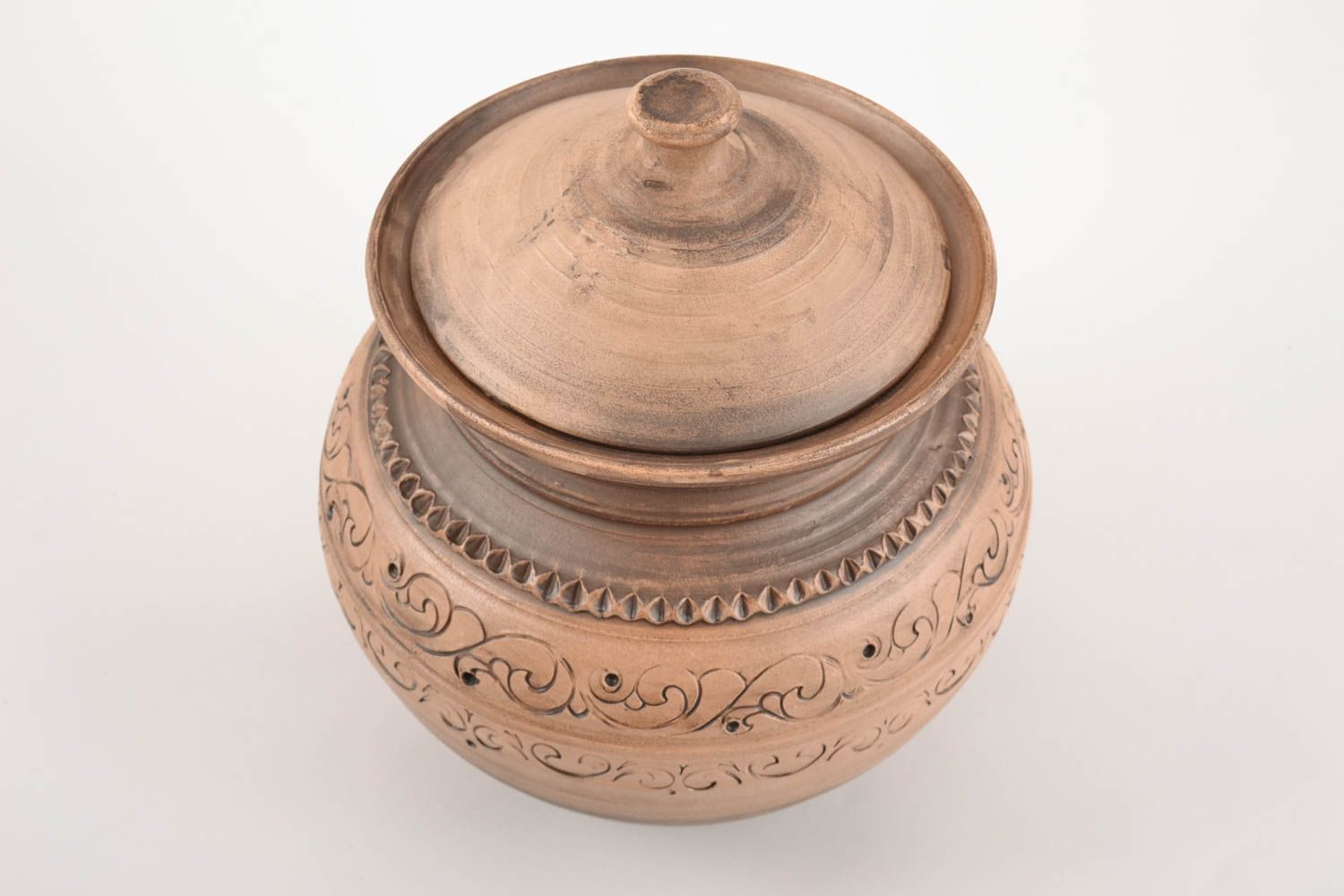 Pote de cerámica para cocer al horno hecho a mano con ornamento 5 litros foto 2