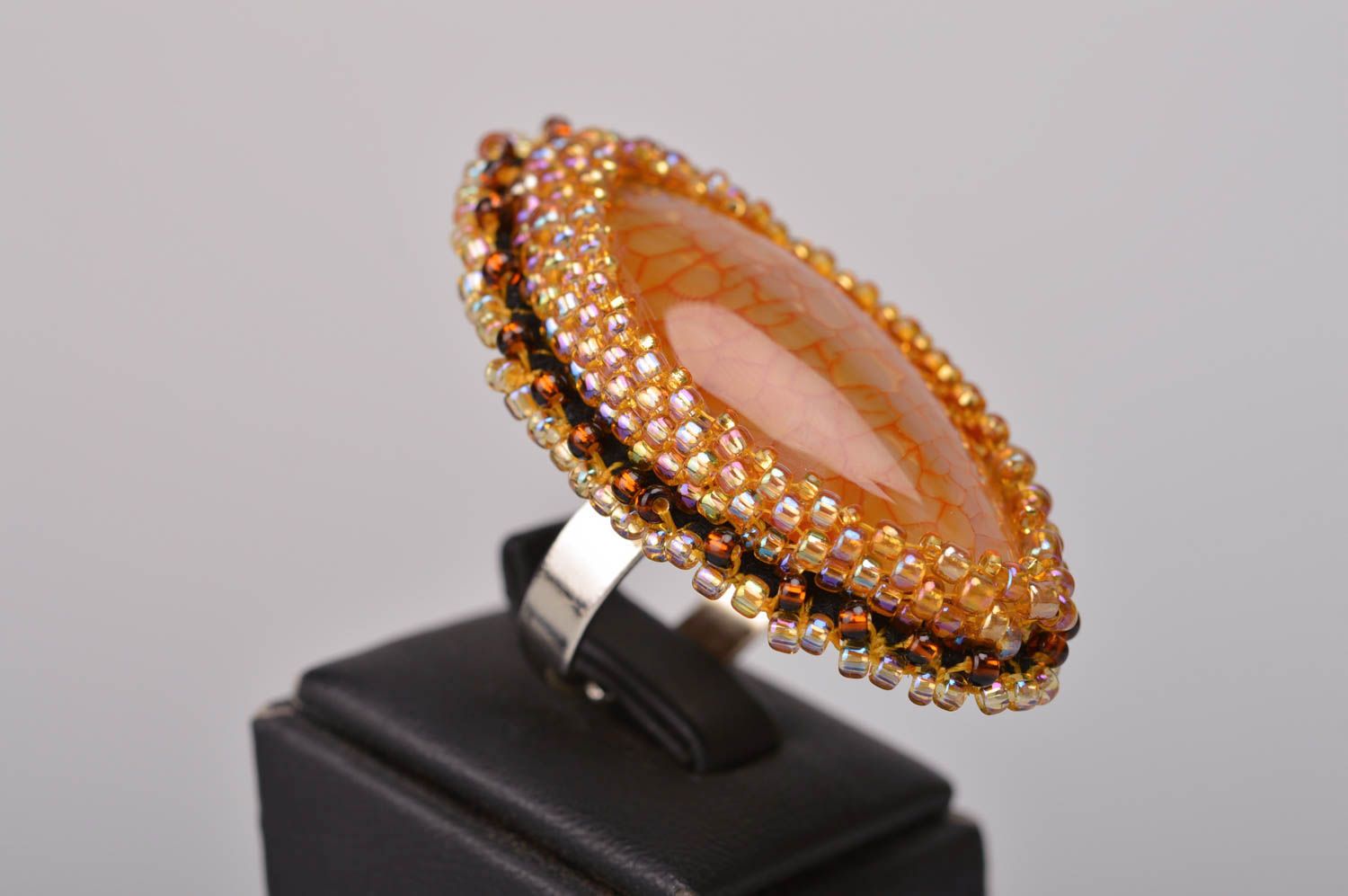 Handmade beaded ring gemstone ring with agate jewelry designer gifts for her photo 5