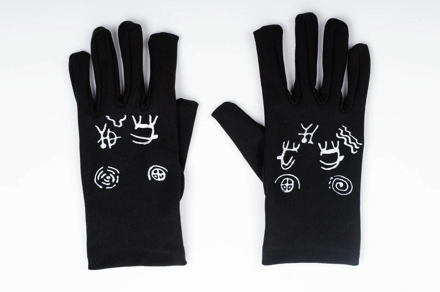 Перчатки ручной работы женские перчатки с росписью черные перчатки с узорами фото 1